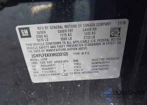 2017 Chevrolet Equinox Lt from USA, damaged, VIN 2GNFLFEKXH6233120